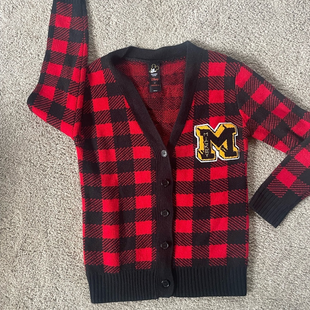 Disney Checkered Mickey Mouse Button Down Cardiga… - image 1